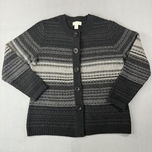 Appleseeds Womens Wool Blend Striped Button Front Cardigan Sweater Black Grey Sm